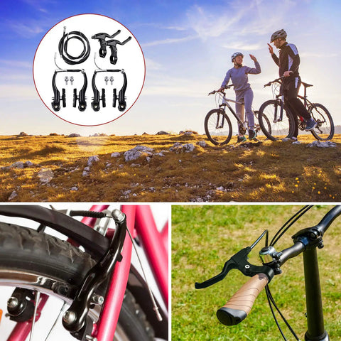 Black Complete Bike Brake Set Front And Rear For MTB And Hybrid Bikes Includes Calipers Levers Inner And Outer Cables And A No Fuss Cable Kit For Easy Installation