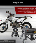 Motorcycle on Heavy Duty Scissor Lift Stand for Motorcycles with Adjustable Height From 13.75 To 34 Inches Casters Rubber Top Pad