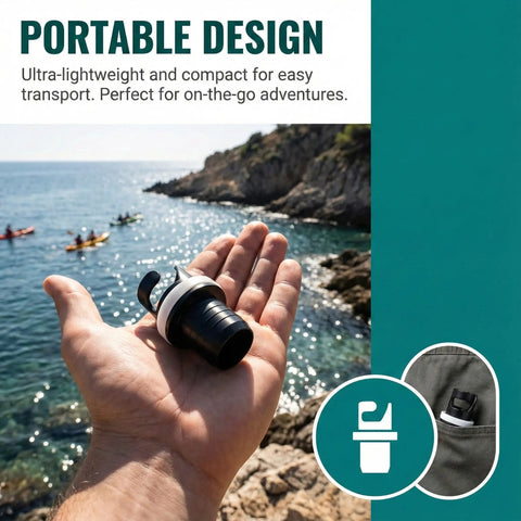 Two Pack Halkey Roberts Valve Adapter For Inflatable Boats Air Pump Nozzle Fits Rubber Boats Kayaks SUPs Fishing Boats Drift Boats Three Quarters Inch To Thirteen Sixteenths Inch Valve Size Easy Inflation And Deflation, portable black adapter in hand