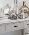 Furniture display with 4 Pack Vintage Antique Black Drawer Pulls And Handles With 2-1/2 Inch Hole Center on white dresser