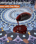 Durable Waterproof Round Tablecloth For 36 To 44 Inch Tables Vinyl Indoor Outdoor Fitted Cover, resists spills and stains.