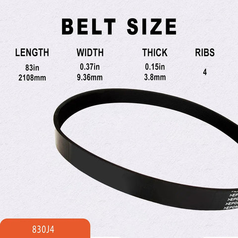 Top Tier 83 Inch V Ribbed Belt Replacement For Your Ride That Fits Perfectly With 4 Ribs And EPDM Rubber Construction, detailed size view.