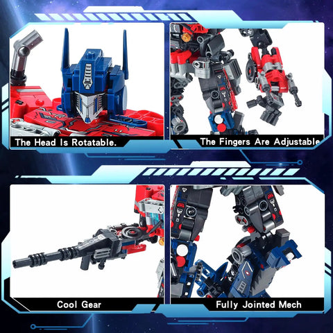 Mech Robot Transform Set With 786 Pieces Dual Design Building Block Kit Compatible With Lego, blue mech with rotatable head and adjustable fingers