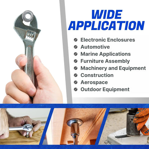 Hand holding wrench highlighting uses for Rugged Serrated Flange Nuts 3/8-16 Inch, 25 Pack, Stainless Steel 18-8 Hex Lock.
