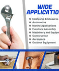 Tough As Nails Serrated Flange Nuts 3/8 Inch 24 Thread 18 8 Stainless Steel Hex Lock Hardware 25 Pack shown with a wrench for various applications.