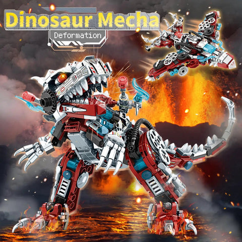 2 In 1 Dinosaur Mech Building Kit With 422 Pieces, Transform From Fierce Dino To Jet, Compatible With Normal Bricks