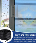 Flat Screen Spline 0.315 Inch Width Vinyl Window Screen Spline With Rolling Tool Black Flat Bottom And Curved Top Edge Repair Kit For Easy DIY Window And Patio Door Install 100 Ft next to window with insects.