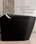 Slick Black Smart Toilet With Built In Bidet And Heated Seat Offering Pre Wet Rinse And Adjustable Warm Water Streams For A Legit Top Shelf Fresh Setup Straight Up side view showing flush buttons and 12 inch rough in.