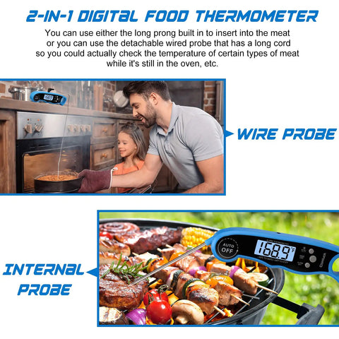 Instant Read Digital Meat Thermometer For Grillin And Smoking With Dual Probe Oven Safe Food Thermometer in use with grill and oven