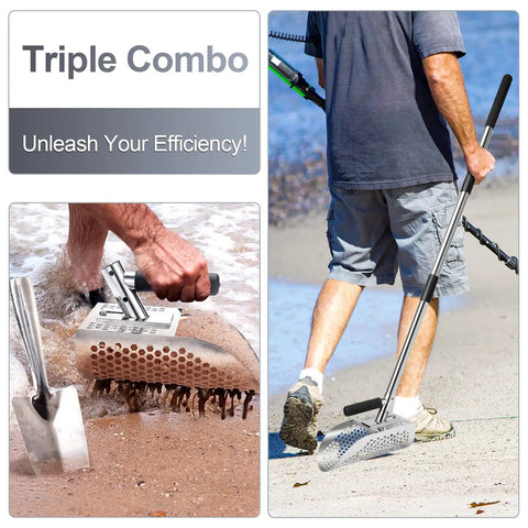 Stainless Steel Sand Scoop For Metal Detecting With Long Handle Pole Durable Beach Sand Shovel And Sifter For Underwater Treasure Hunting