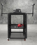 Bomb Proof Rolling Planer Stand With Five Hundred Fifty Pounds Capacity Hella Sturdy Power Tool Cart on wheels with tools.