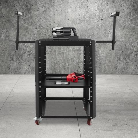 Bomb Proof Rolling Planer Stand With Five Hundred Fifty Pounds Capacity Hella Sturdy Power Tool Cart on wheels with tools.