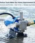115V 1/10 HP Powerful Water Transfer Pump With Hose Kit in action, showing water flowing, blue color, non-submersible design.