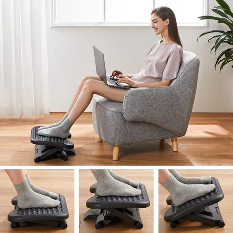 Person using Adjustable Ergonomic Desk Footrest With Massage 3 Height Positions And 30 Degree Tilt Under Desk Foot Stool