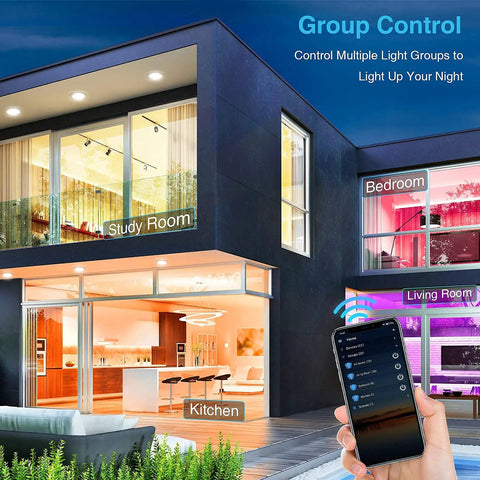 Smart Recessed Lighting 6 Inch Kit, WiFi Dimmable LED Ceiling Light With RGBCW Color Changing in modern home setting