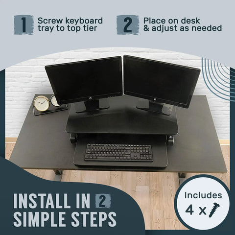 32 Inch Adjustable Standing Desk Converter For Home Office Sit To Stand Desk Setup With Keyboard Tray And Dual Monitor Riser