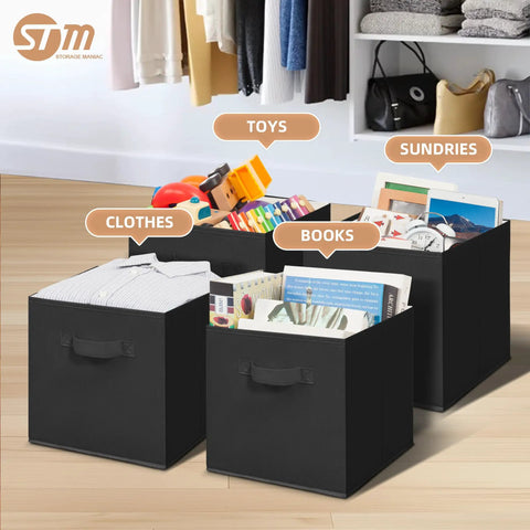 Premium 11 Inch Collapsible Fabric Storage Cubes 6 Pack Heavy Duty Foldable Shelf Bins With Reinforced Handles For Closet Organization Home Decluttering Straight Up Durable Space Savers To Clean Up Your Act Today