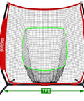 Portable 7x7 Baseball Practice Net For Batting Hitting And Pitching, Heavy Duty Steel Frame, shown set up with dimensions
