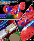 Spider Themed RC Car For Kids 4-8, 2.4GHz Remote Control with LED lights, changeable wheels, dual motor, close-up view