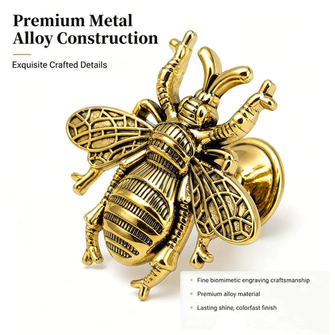 Bee Shape Cabinet Knobs 2 Pack Nature Inspired Single Hole Pulls For Cabinets Dressers Furniture Doors Antique Gold Zinc Alloy Electroplated Finish Rust Resistant, 2.2in