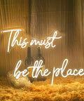 Large 43.7x8 Inch Neon Sign LED Wall Decor for Wedding Bar Office Cafe Party, glowing "This must be the place" text