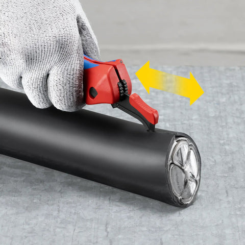 Ratcheting Cable Stripping Knife For Electricians With Three Cutting Areas For Round And Longitudinal Cuts Guide Shoe Protects Insulation