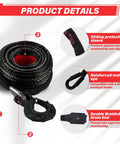 3/8 Inch Synthetic Winch Rope Kit 92 Foot With 27000 Lbs Strength Protective Sleeve Heavy Duty Hook And Safety Pull Strap For Off Road 4x4 Vehicles For All Off Road Adventures, coiled with hook