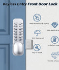 Mechanical Keyless Entry Front Door Lock With 14 Push Button Keypads Digital Outdoor Deadbolt Stainless Steel on blue door