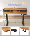Rustic Brown Electric Standing Desk 48x24 Inches For Short People Adjustable Height 18.1 To 28.3 Inches With Storage Shelf And Fabric Drawers Perfect Low Rise Home Office Table Splice Board Design dimensions and features.