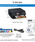 Slick Wireless Color All In One Inkjet Printer Featuring Killer Five Color Photo System For Crisp Documents And Legit Eight By Ten Prints Perfect For Your Home Office Setup Or Creative Project Workflow, showing contents of the box.