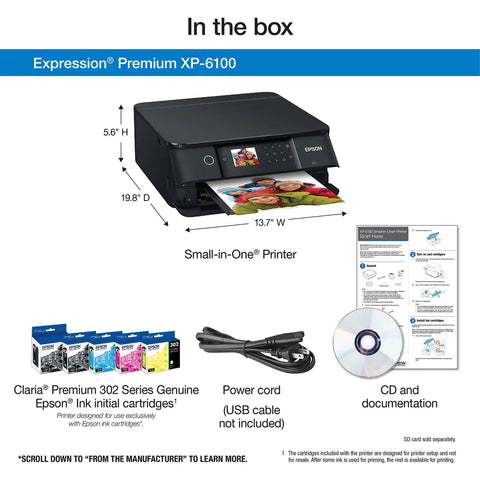 Slick Wireless Color All In One Inkjet Printer Featuring Killer Five Color Photo System For Crisp Documents And Legit Eight By Ten Prints Perfect For Your Home Office Setup Or Creative Project Workflow, showing contents of the box.