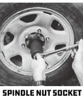 Mechanic using Dodge Spindle Nut Socket, Half Inch Drive, Six Point, One And Eleven Sixteenths Inch, Fits Dana Forty-Four