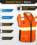 Big Kahuna Hi Vis Safety Vest Class 2 Orange Medium Featuring Super Comfy Breathable Mesh And Eleven Multi Utility Pockets Built Like A Tank For The Daily Grind And Heavy Duty Job Sites Nationwide with durable zipper and reflectivity.
