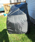 Adult Tricycle Cover For 24 To 26 Inch Three Wheel Electric Trikes And Bikes, Outdoor Waterproof Windproof Dustproof Rain Shield, Fits Mountain Road Cruiser And EBikes, 78 L 29 W 43 H, Heavy Duty All Weather Protection black cover over a parked 3-wheel bike outdoors