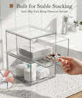 Eight Pack Clear Stackable Storage Drawers Hella Durable Water Resistant Desktop Organizer For Cosmetics And Craft Gear Helping You Keep Your Space Totally Snazzy, acrylic drawers holding beauty supplies.