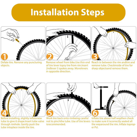 Installation steps for 24 Inch Bike Tube With 32mm Schrader Valve Butyl Inner Tube 2 Pack Fits 24 X 2.125 To 24 X 2.40 MTB Mountain Bike Tires Includes 2 Tire Levers No Fuss For All Mountain Use