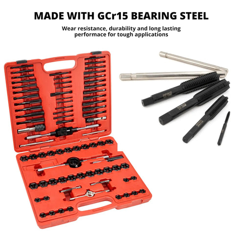 76 Piece Tap And Die Set For External And Internal Threads Rethreading Cutting And Repair Tool For SAE And MM Threads UNC UNF NPT