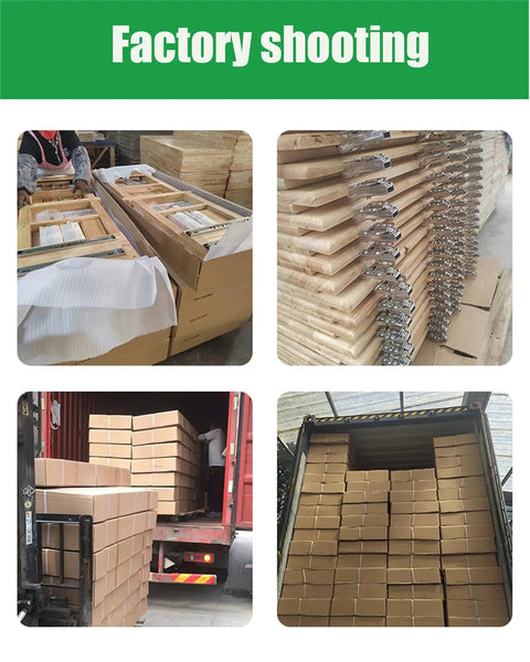 Factory shooting of Portable Beech Woodworking Bench Vise with Four Bench Dogs, Two Clips, and G Type Fixing Clips in packaging.