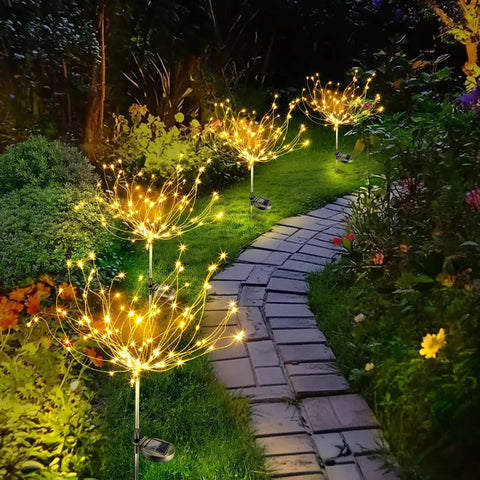 Two Pack Solar Firework Copper Wire Lights For Outdoors With 120 LED Beads Bendable Twinkle Beams Waterproof Garden Decor glowing in yard