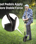 Man using All Purpose Round Shovel With D Handle 41 Inch Garden Tool for digging in grass, showing foot pedal feature.