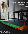 Person practicing golf on Indoor Golf Putting Mat With Ball Return Realistic Putt Surface Portable Putting Green Training Aid