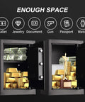 Open view of Fireproof And Waterproof Home Safe With Keypad Lock, 2.2 Cu Ft Large Lock Box Cabinet Safe displaying valuables inside