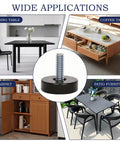 Image showing wide applications of 12 Piece M6 Thread Furniture Feet Levelers with T Nuts and Non Slip Felt Pads for tables and cabinets.
