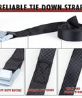 12 Foot By 1 Inch Lashing Straps 6 Pack Cargo Tie Down Straps No Hooks Needed With Carry Bag Working Load Limit 200 Lbs And 600 Lbs Break Strength Silver Protectant Finish For A Rich Look showing buckle and stitching