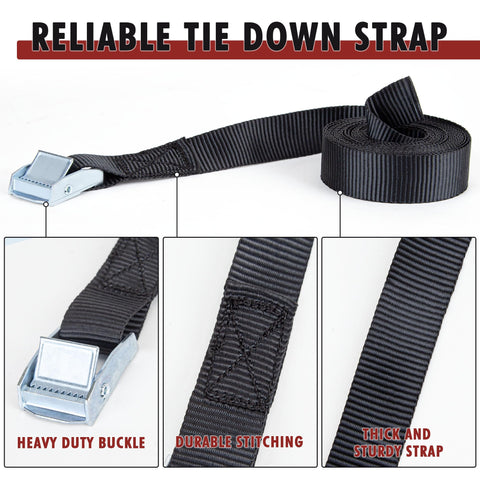 12 Foot By 1 Inch Lashing Straps 6 Pack Cargo Tie Down Straps No Hooks Needed With Carry Bag Working Load Limit 200 Lbs And 600 Lbs Break Strength Silver Protectant Finish For A Rich Look showing buckle and stitching