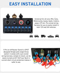 Eight Gang Marine Switch Panel Waterproof Pre-Wired Rocker Panel With Blue LED Lights, easy installation visual guide.
