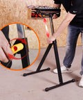 Three In One Roller Stand For Woodworking with adjustable height feature demonstrated by hand, ideal for table and miter saw.