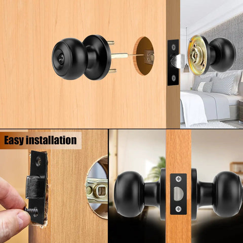 8 Pack Matte Black Privacy Door Knobs With Keyless Interior Lockset, Hardware, Instructions, And Wall Protectors in use