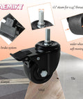 Heavy Duty 3 Inch Threaded Stem Casters With Dual Locking Swivel Wheels 1/2-13 X 1, easy brake, wider wheels for CNC machines