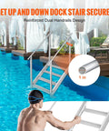 4 Step Dock Ladder With Dual Handrails 500 LB Load Aluminum Dock Stairs For Lake And Pool Adjustable Height Pontoon Boat Ladder With Wide Non Slip Pedals Marine Boarding For RV Or Home, 4-step pool dock stair with 1 in aluminum rail